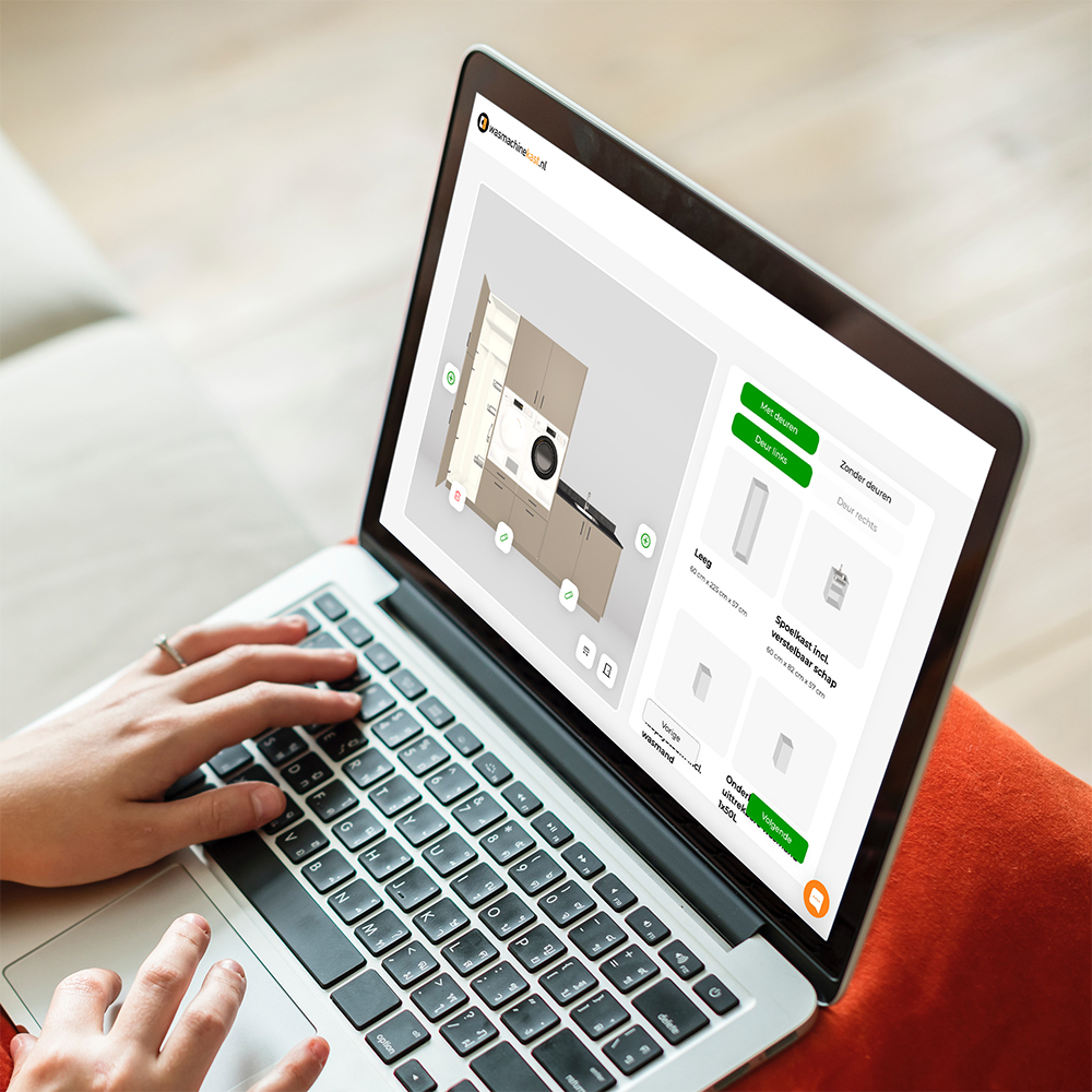 Wasmachinekast configurator op laptop